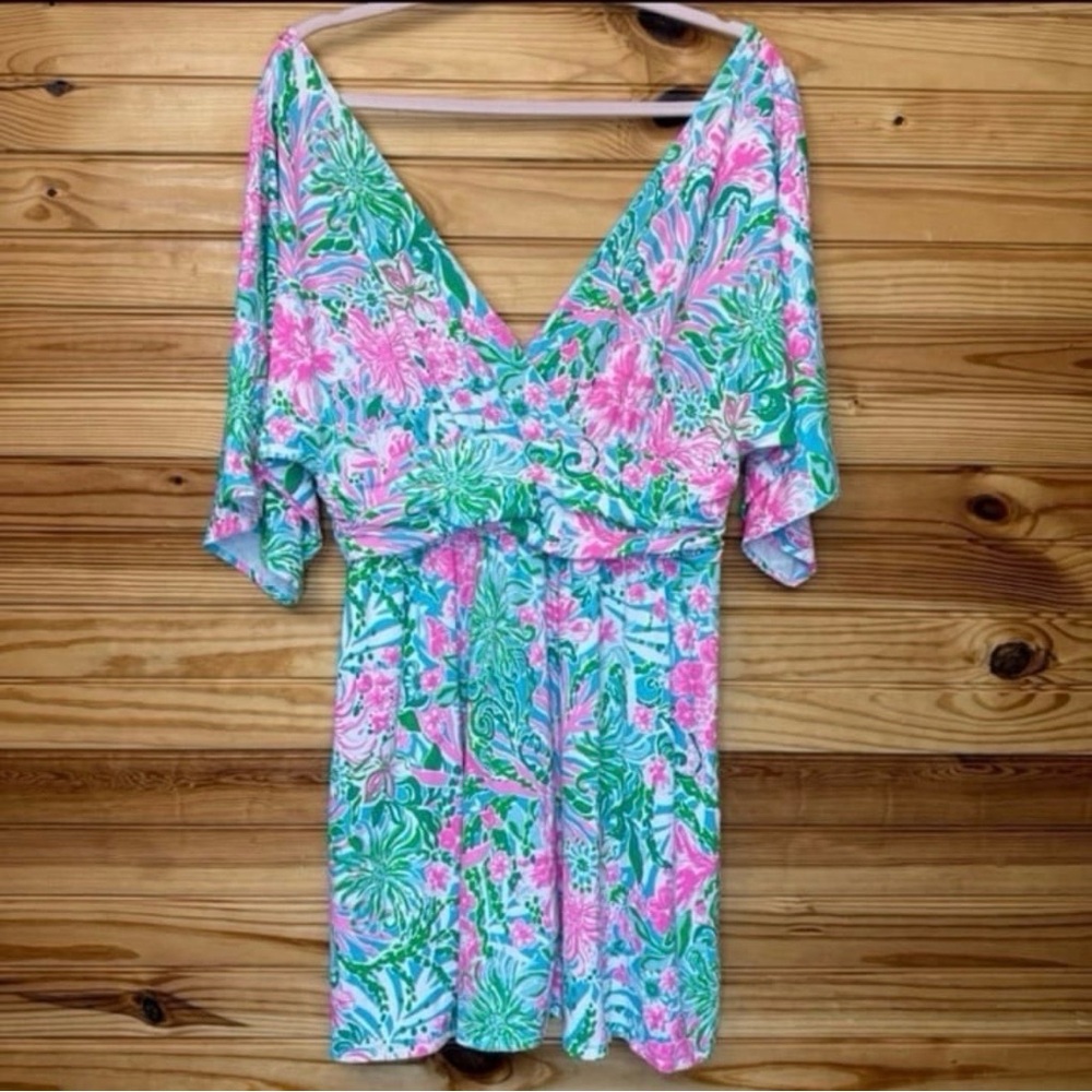 Lilly Pulitzer Parigi Skort Romper Amalfi Blue Leaf it Wild Large EUC GRAIL
